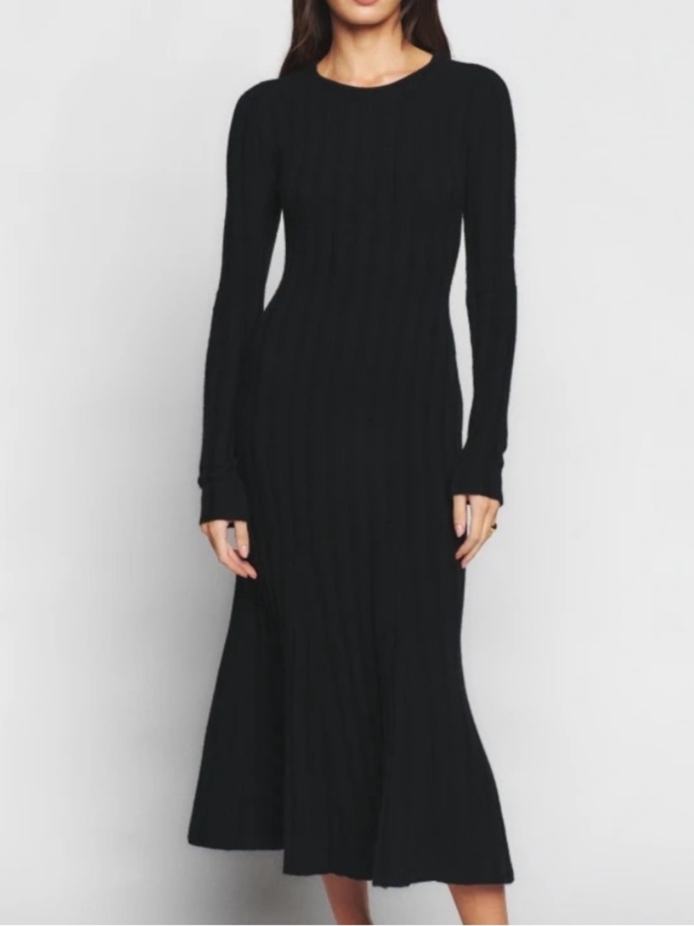 Reformation Evan Maxi Dress 100% Cashmere Black Ribbed Long Sleeve Large